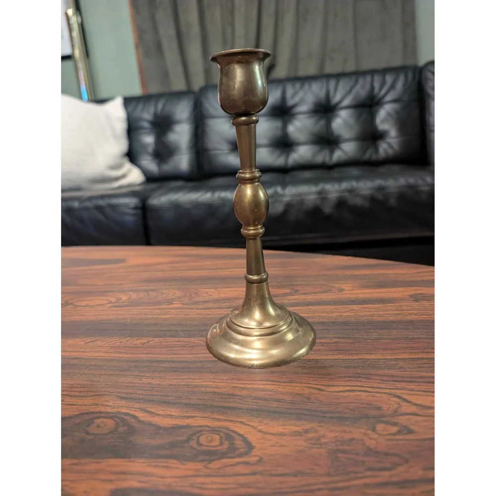 Vintage Solid Brass Taper Candlestick Holder 8 Inch Turned Spindle Design Gold